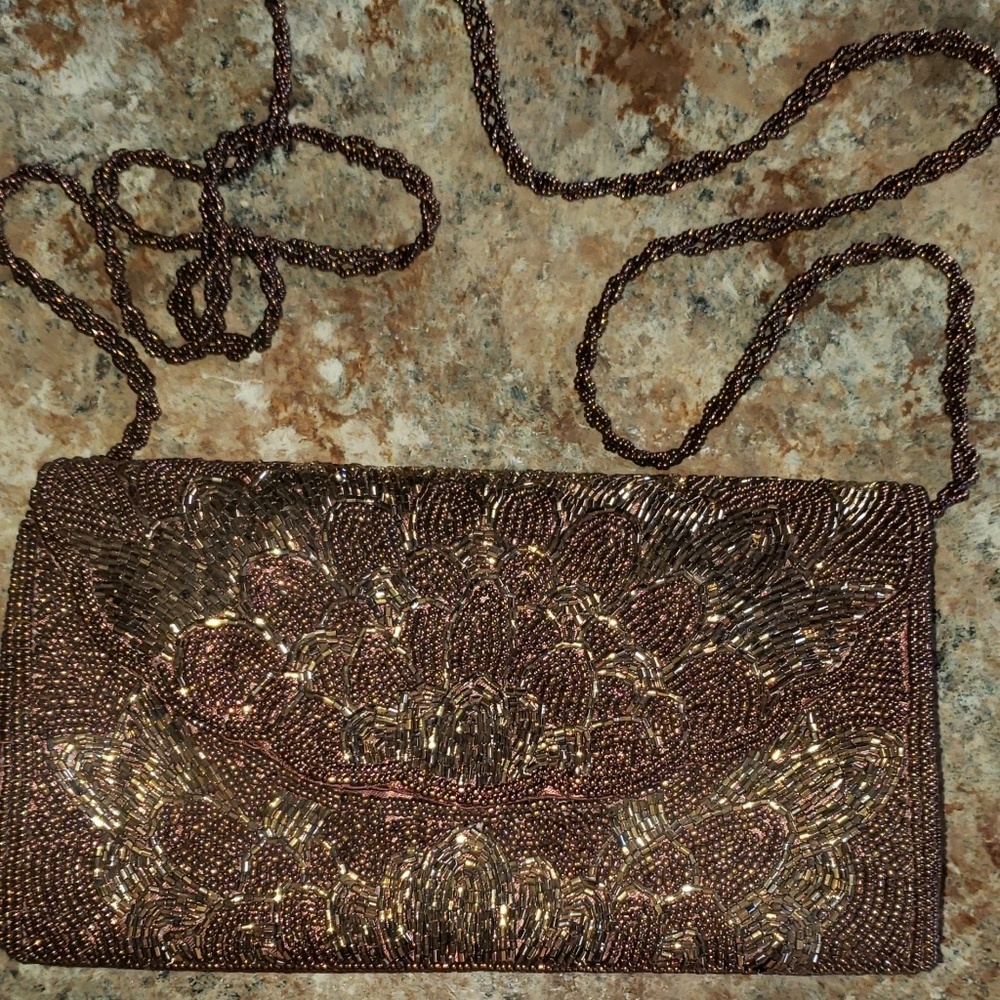 Brown beaded formal boutique purse